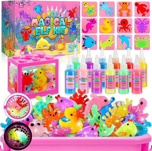 MDINGTD Magic Water Elf Toy Kit: DIY Squishy Toys Art Crafts Kits with 12 Gels and 12 Molds, Make Your Own Creative Toys Party Favors Christmas Birthday Gifts for Girls Ages 4-12