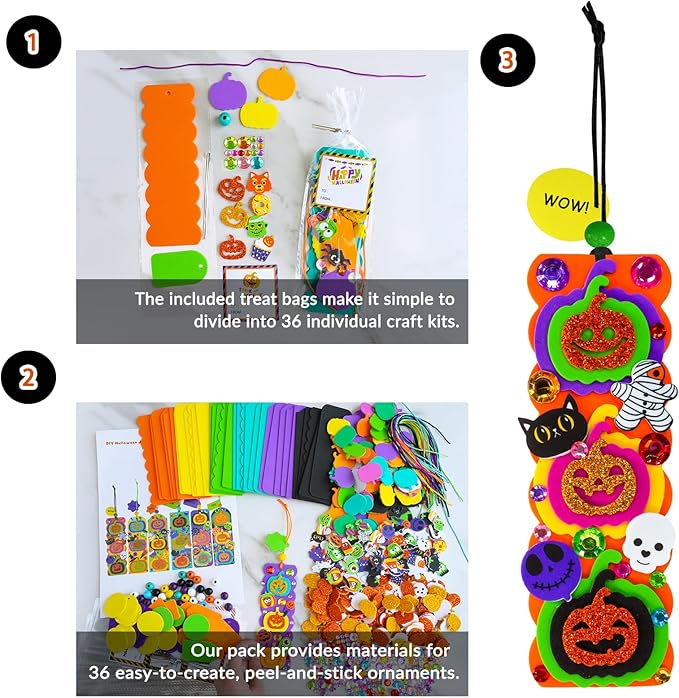 Winlyn 36 Sets Halloween Craft Kits Fall Crafts DIY Pumpkin Jack-O'-Lantern Bookmark Ornaments Decorations Art Sets Halloween Foam Stickers Art and Crafts for Kids Classroom Activities Party Favors