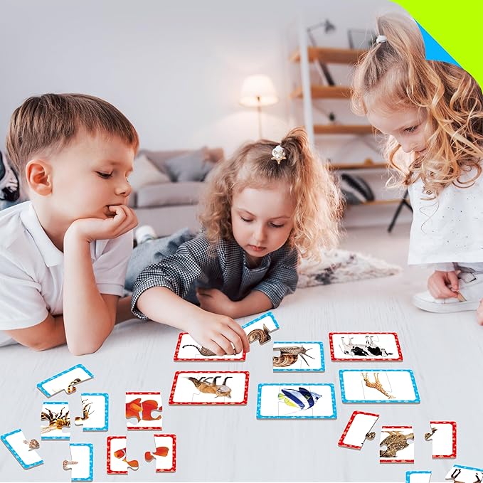 48 Animal Matching Puzzles with Error-Correction, 3-Piece Self-Correcting Puzzle Matching Game Educational Learning Activities for Toddlers, Animal-Themed Learning Games Toys for 3 Years Old