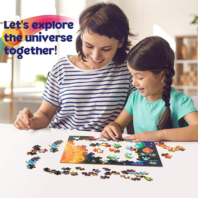 SYNARRY 100 Piece Puzzles for Kids, Space Puzzle for Kids Ages 4-8 Solar System Puzzle, 100 Pieces Puzzles for 3 4 5 6 7 8 Year Olds Boys Girls Childrens, Planets with Names