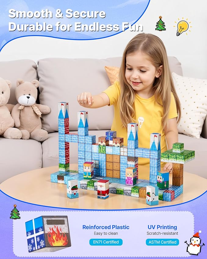 VEVOR Magnetic Blocks, 150 PCS Glacier Castle Set, Magnetic Building Cubes for Kids, STEM Montessori Sensory Toys for Christmas Birthday Gift, Construction Stacking Toy for 3+ Years Old Boys & Girls