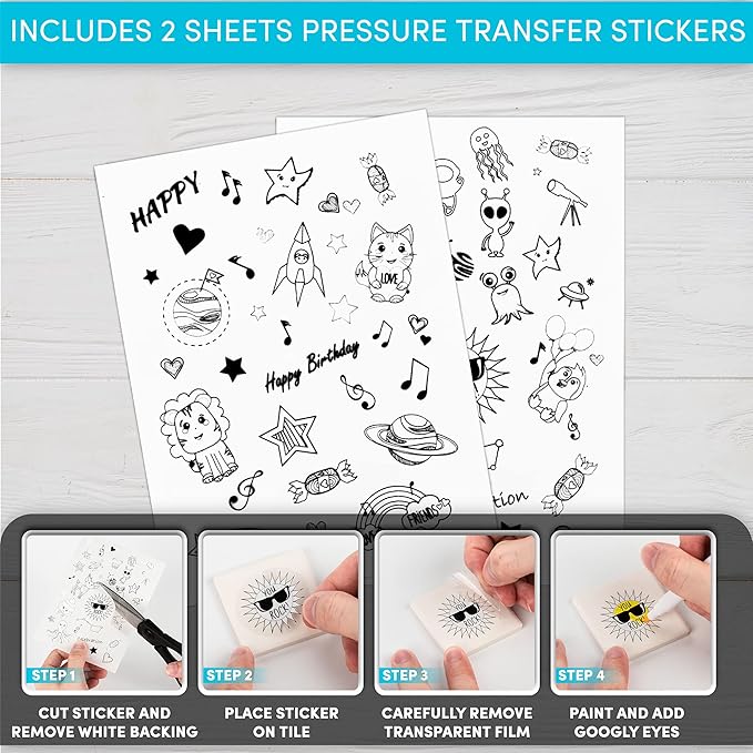 Hula Home Magnetic Mini Tile Art Kit with Markers - Kids Crafts & DIY Arts Magnets for Girls & Boys - Self Adhesive Magnet for Fridge, Locker - Fun Party Favors for Outdoor Activities