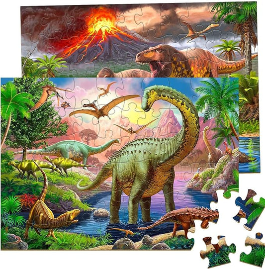 Puzzles for Kids Ages 4-6 – 2 x 60 Pieces Puzzles for Kids Ages 3-5 6-8 – World of Huge Dinosaurs – Learning Educational Toys for Boy and Girl (2 Packs)