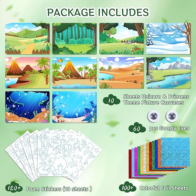 PERRYHOME Foil Arts and Crafts Kits-DIY No Mess Animal Fun Foil Paper Craft Kits,Non-Toxic Kids Car Airplane Travel Activities Toys,Gifts for 4 5 6 7 8 Year Old Girls Boys Toddler Children