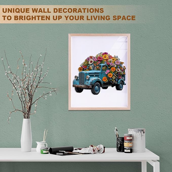 Jigfoxy Wooden Puzzle for Adults, Flower Car Jigsaw Puzzles for Adult, Unique Animal Shape Wood Cut Puzzles, Christmas Thanksgiving Gifts for Friends Family (S-8.5 * 6.8in-80pcs)