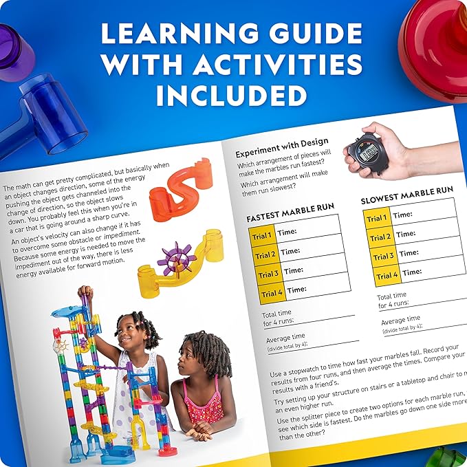 NATIONAL GEOGRAPHIC Glowing Marble Run – Construction Set with 15 Glow in The Dark Glass Marbles & Storage Bag, STEM Gifts for Boys and Girls, Building Project Toy (Amazon Exclusive)