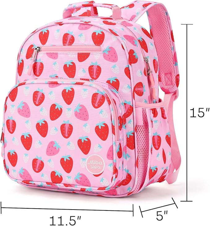 mibasies Girls Backpack 5-8: Lightweight Kids Backpacks for Girls - Girl Bookbag for Elementary School - Assorted Strawberry Pink