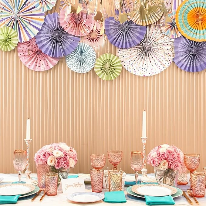 PapaKit Origami Wall Decoration Set (8 Assorted Round Paper Fans) Birthday Party Baby Shower Wedding Events Decor | Creative Art Design Pattern (Festive Colors with Mixed Patterns, 8 Piece Set)