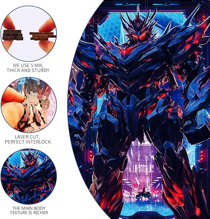 Wooden Jigsaw Puzzle, 200-500 Pieces Unique Shape Animal Puzzle, for Adults & Kids, Birthday Gift Family Game, Decorative Puzzle, Unique Gift (Robot Hero, 200 PCS)