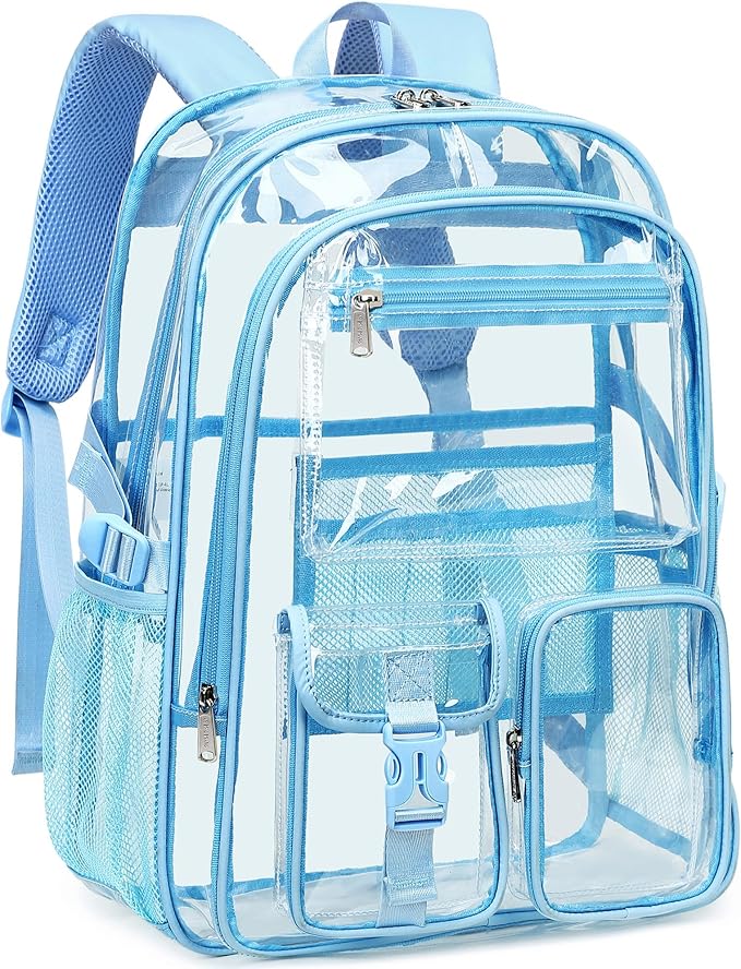 abshoo Large Clear Backpack For Girls Women Clear School Bookbag Heavy Duty Transparent Backpacks for Girl (Sky Blue)