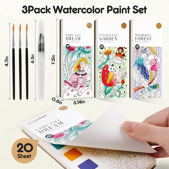 Watercolor Painting Coloring Books Arts & Crafts Kit, Pocket Watercolor Paint Bookmarks, Mess Free Paint with Water Set, Travel Activities Art Supplies Party Favors Exchange Birthday Gifts for Kids