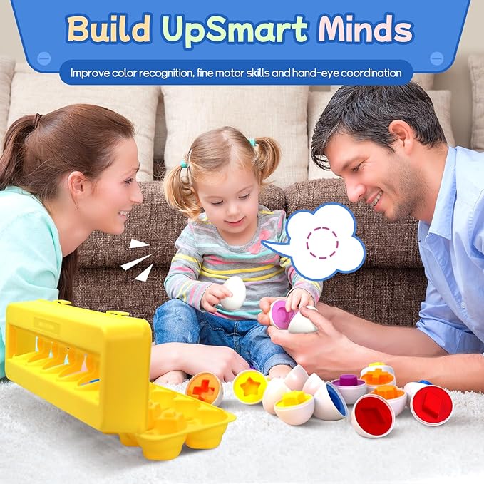 Tinabless Matching Eggs Toys 12 pcs Set Color & Shape Recoginition Sorter Puzzle for Toddlers, Christmas Easter Travel Game Early Learning Educational Gift for Year Old Kids