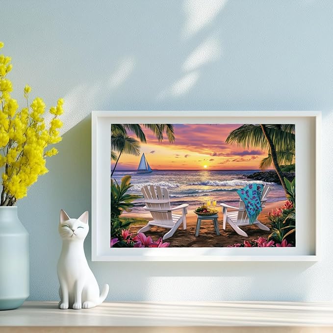 GLOBLELAND 300Pcs Summer Beach Wooden Jigsaw Puzzles for Adult Ocean Waves Wooden Puzzles Colorful Unique Shaped Wood Puzzles for Holiday Birthday Gifts