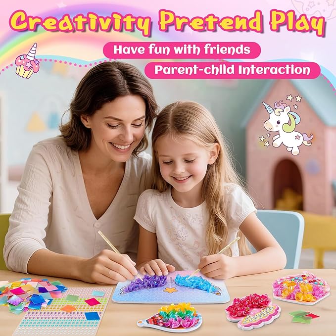 CrispPlay Crafts for Kids Ages 4-8 8-12 Girls Toys, 8pcs Poke Art Craft Kits for 4 5 6 7 8 9 Year Old Girls Birthday Christmas Gifts, DIY Creative Activity, Mess Free, Magic Theme
