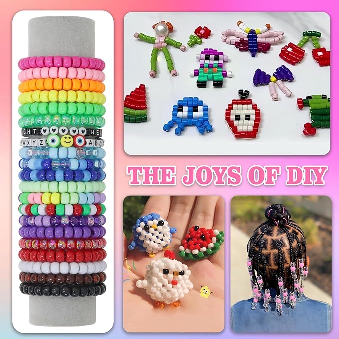 LIS HEGENSA Pony Beads Bulk,Kandi Beads for Necklace Jewelry Making Hair Braiding,Bracelets Making Kits,Hair Bead,Bracelet Beads,Plastic Beads for Crafts Braids Girls(24 Color,1000PCS)