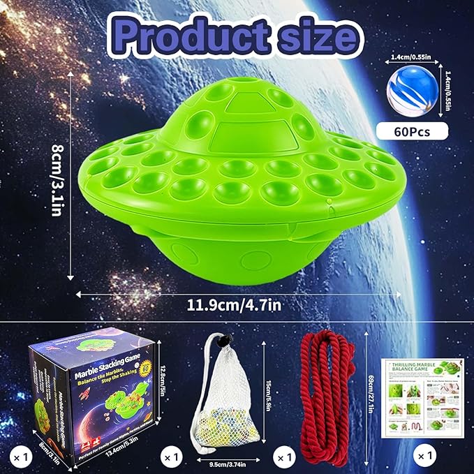 Marble Balance Board Game with 60 Glass Marbles & Storage Base - Fun Family Board Game for Adults, Party Game for 1-4 Players | Educational STEM Toy & Birthday Gift Halloween Party Favors for Kids