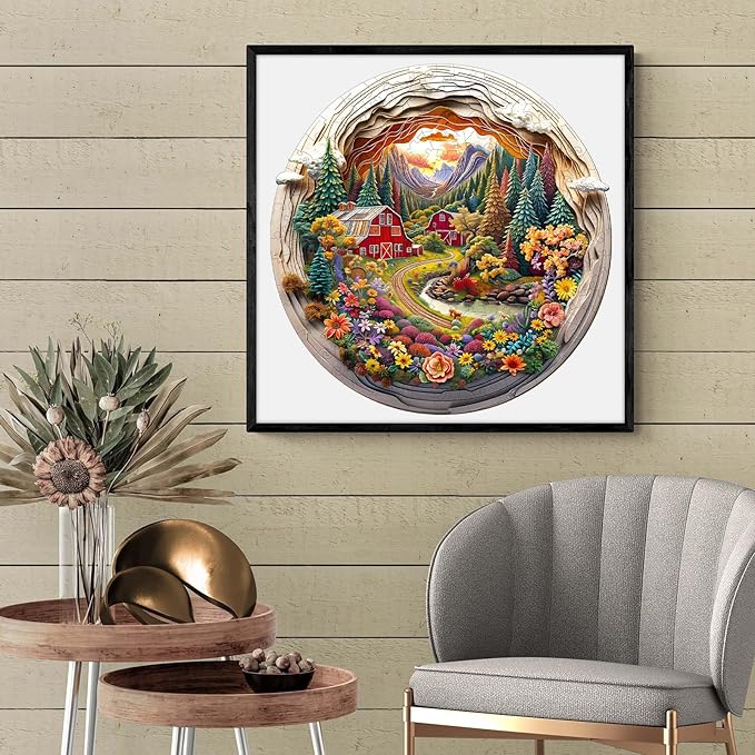 Wooden Puzzles for Adults, Wooden Jigsaw Puzzles for Adults Kids, 3D Farm Unique Shaped Wood Puzzles Adult, Creative Birthday Gifts for Friends Family Game, Home Decor(13.4 * 13in 290pcs)