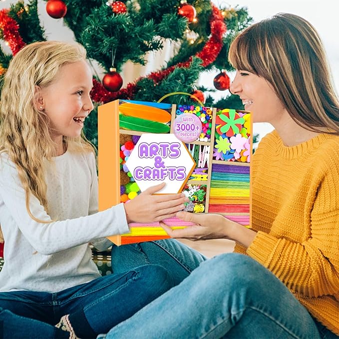 Arts and Crafts Supplies for Kids - 3000Pcs Craft Kit with Pipe Cleaners Crafts for Kids All in Art Crafting Box DIY School Supplies Materials Set Toys Gifts for Girls Boys Age 4 5 6 7 8 9 10 11 & 12