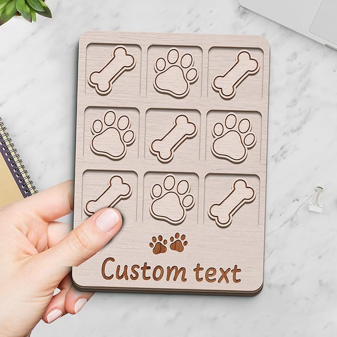 Personalized Dog XO Board Game, Personalized Cute Dog Wooden Noughts and Crosses Game, Pet Table Decor Road Trip Travel Game for Family (Dog 4)