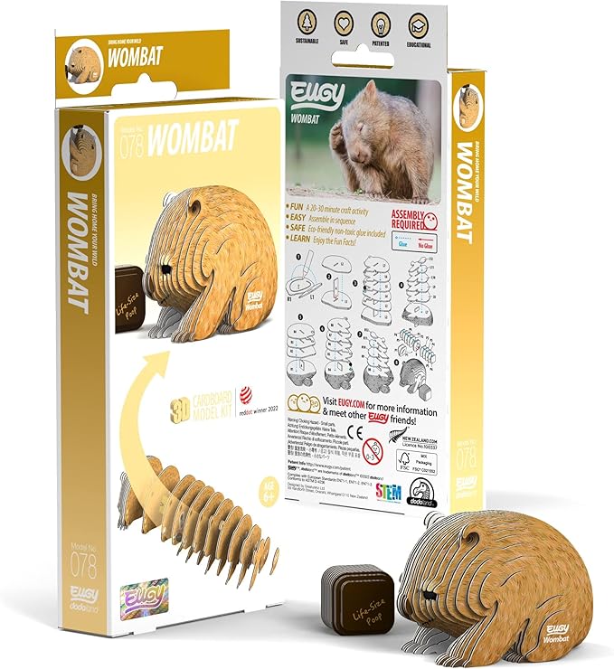 EUGY Wombat 3D Puzzle, 36 Piece Eco-Friendly Educational Toy Puzzles for Boys, Girls & Kids Ages 6+