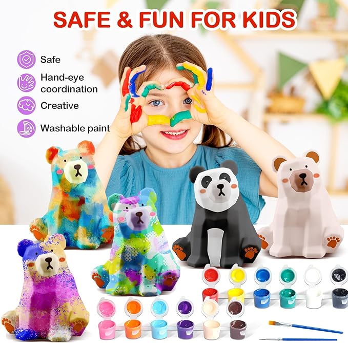 Goodyking Paint Your Own Bear Lamp Kit, DIY Geometric Bear Night Light, Arts & Crafts for Kids Ages 8-12, Painting Kit for Girls Boys Age 4 5 6 7 8+, Art Supplies Creative Gift for Birthday, Party