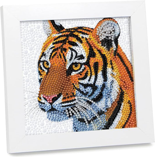 geesfayan Diamond Art Kits for Kids Ages 8-12,6 Inch DIY Gem Art Painting with 7 Inch Frame, Complete Starter Kit for Beginners, Creative Arts & Crafts Gift for Girls & Boys (Tiger)