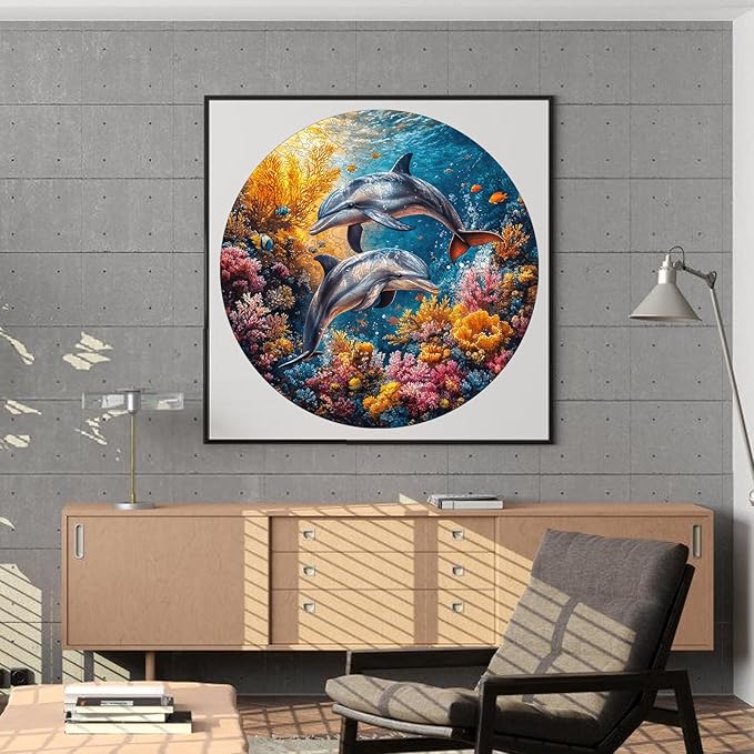 Wooden Puzzles for Adults, Dolphin Wooden Jigsaw Puzzles 200 Pieces,11.2 in Unique Shape Ocean Puzzle, Irregular Puzzle Creative for Adults and Kids Family Games