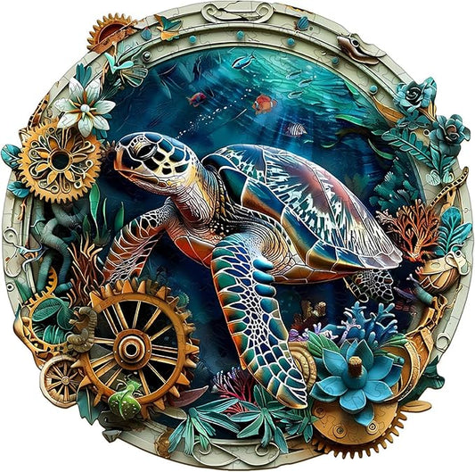 Wooden Puzzles for Adults, Wooden Jigsaw Puzzles for Adults Kids, Turtle Puzzle-Embossed Turtle Unique Shaped Wood Puzzles Adult, Creative Birthday Gifts for Friends Family Game (11.4 * 11.3in 190pcs)
