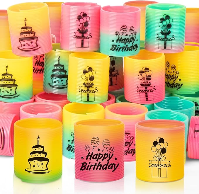 36 Pack Spring Rainbow Magic Fidget Stress Coil Mini Springs Bulk Toys Party Favor For Kids Birthday Carnival Prize Goodie Bag Stuffers For Boys Girls (Birthday)