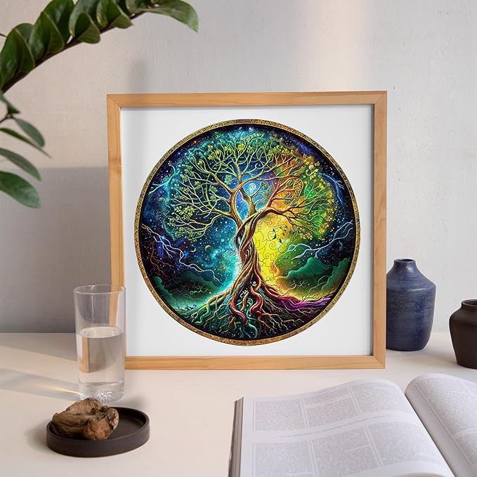 Jigsaw Puzzles, Wooden Puzzles for Adults - 280pcs Unique Shaped Wooden Adult Puzzles, Christmas Creative Gifts for Adults, Aurora Tree of Life Puzzle 13.4 * 13.4in