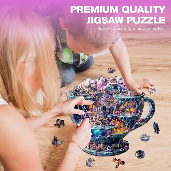 Wooden Puzzles for Adults - Interstellar City Wooden Jigsaw Puzzle - Unique Animal Shaped Wood Puzzles Adult - Christmas Birthday Gifts for Adults/Friends/Family - 240pcs 13.4 * 13.1in