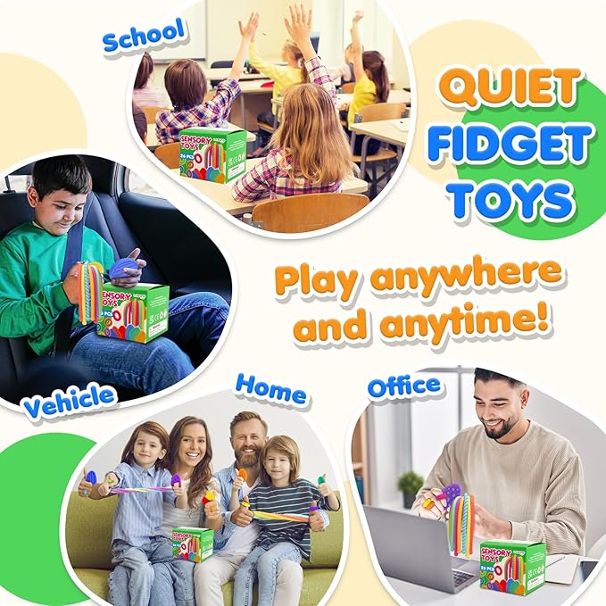 Fidget Sensory Toys for Kids: 26 Pack Quiet Squishy Fidgets for Classroom Students Prizes- Textured Soft Fidget Rings Stretchy Strings for Autism Calming Down - Office Desk Toddler Travel Treasure Box