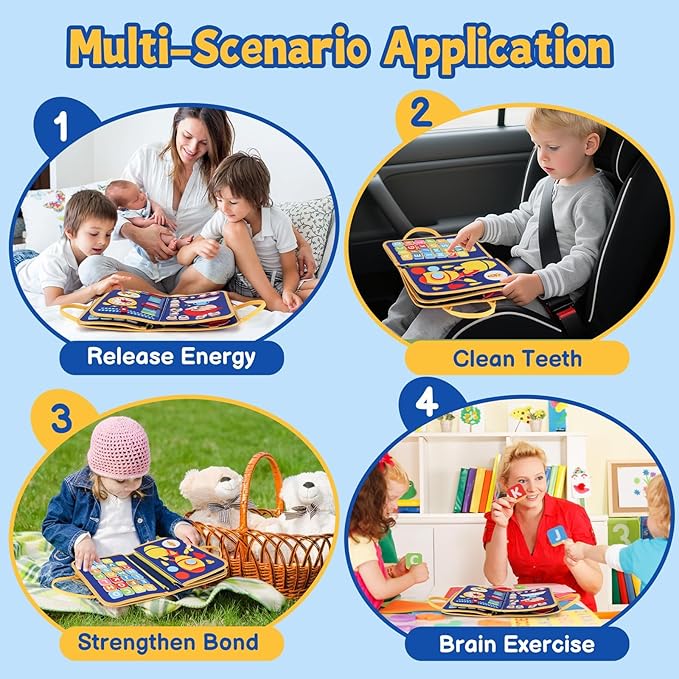Montessori Busy Book for Toddlers Age 3-5, 12-in-1 Toddler Learning Activities, Preschool Educational Sensory Toys, Travel Airplane Car Toy , Fine Motor Skills Book, Birthday Gift for Boys Girls