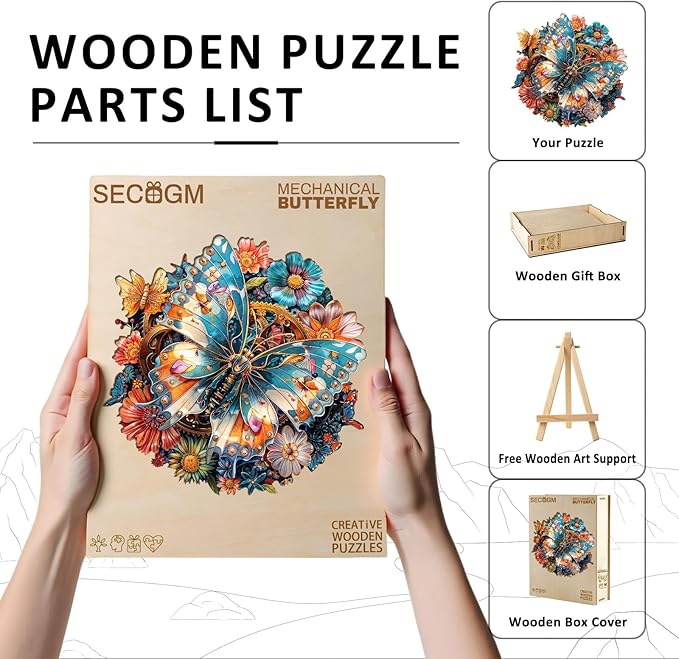 Wooden Puzzles for Adults - Mechanical Butterfly Wood Puzzles Adult - Unique Animal Shape Wooden Jigsaw Puzzles for Adults - Birthday Gifts for Puzzle Lovers, Family (11.4 * 11.4in)