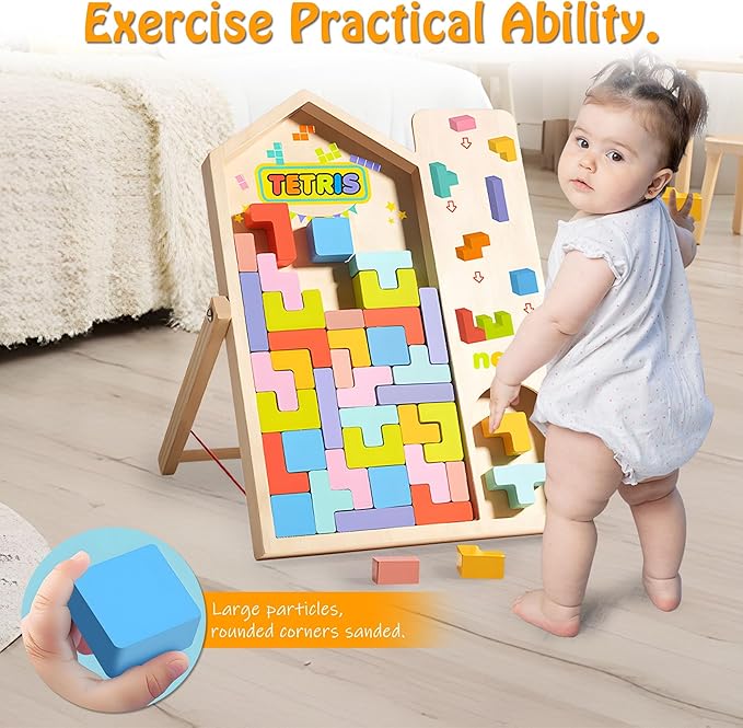 Wooden Stacking Puzzle Colorful 3D Versatile Russian Blocks for Toddlers 3-6 Years,Brain Teasers Toy Board Game Toys, Montessori Toys for 3 4 5 Year Old,Christmas Birthday Gift for Boys and Girls