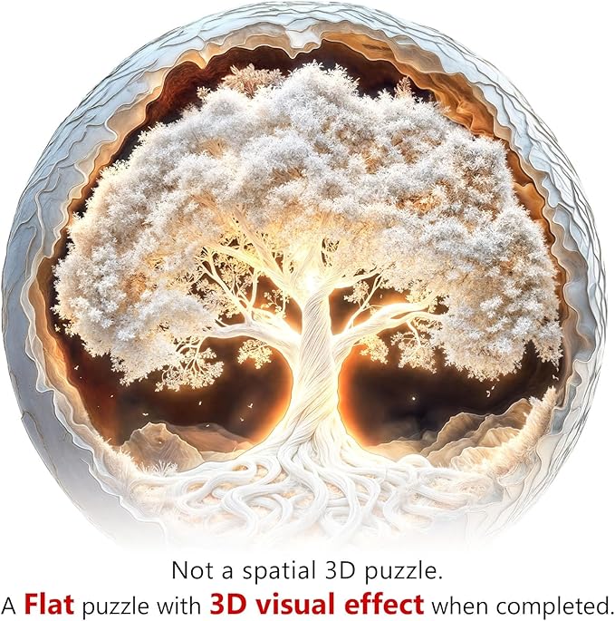 Wooden Puzzles for Adults - Tree of Life Puzzle, Unique Shape Wooden Jigsaw Puzzles for Adults, White Paper Cut Puzzle, Gifts for Friends and Family, Home Decor (M-11.4 * 11.4in -200 Pieces)