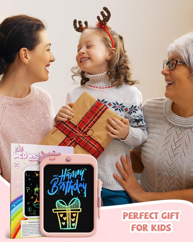 TEKFUN Toddler Boy Toys, LCD Writing Tablet for Kids, Doodle Board Dinosaur Toys, Travel Essentials Toys for 3 4 5 6 Year Old Boys Girls, Easter Birthday Christmas Gifts (10inch Pink)