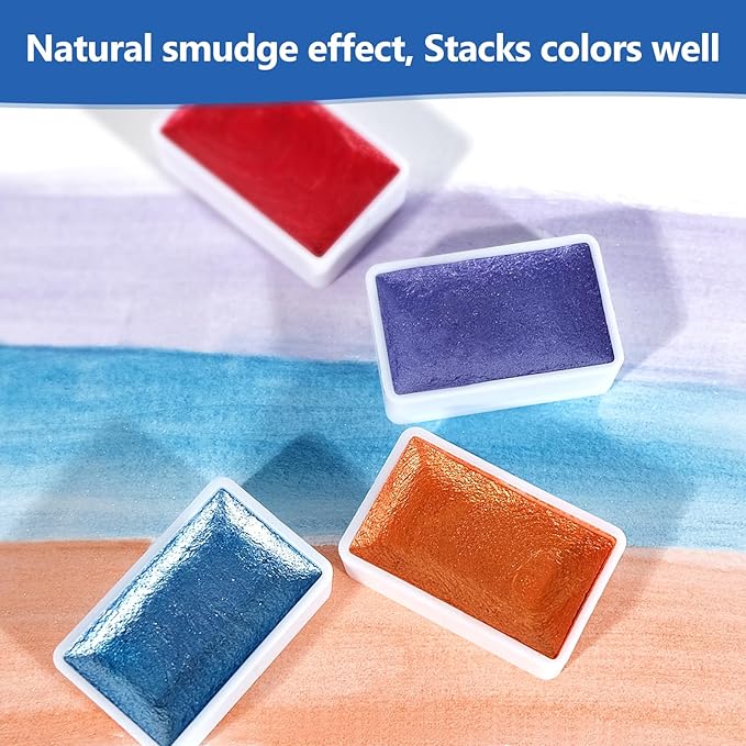 3ml Glitter Watercolor Paint Set with Paper, 24 Colors Shimmer Metallic Watercolour Painting Sets, Solid Pearl Water Color Paints for Adult, Kids, Rococo Style (Rococo 24Colors-L)