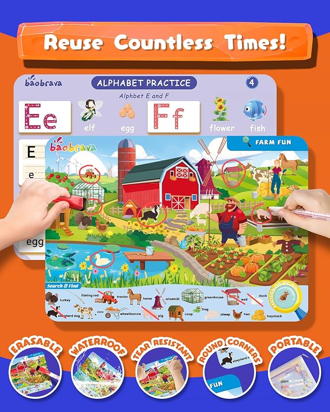 Search and Find Book, and Handwriting Practice & Tracing Books for Kids 3-8 - 50+ Travel Games for Car and Airplane, Preschool Learning Activities, Kindergarten Workbooks, Gift for Kids