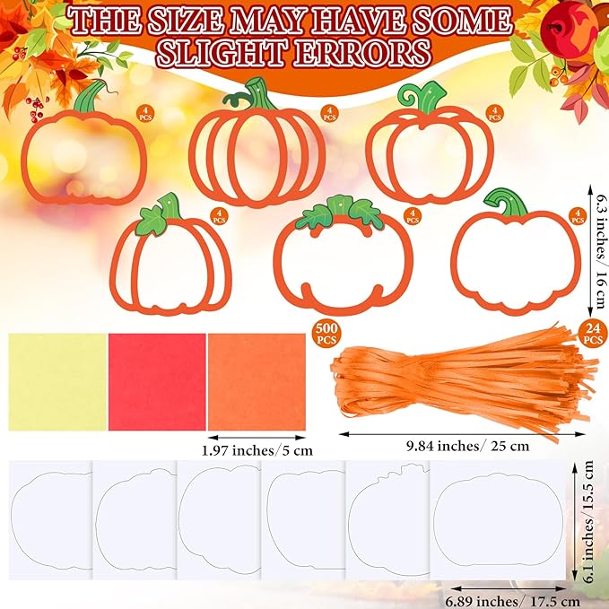 24 Sets Pumpkin Crafts Kit DIY Tissue Paper Sign Crafts for Back to School Fall Harvest Thanksgiving Religious Christian Party Fun Home Actives