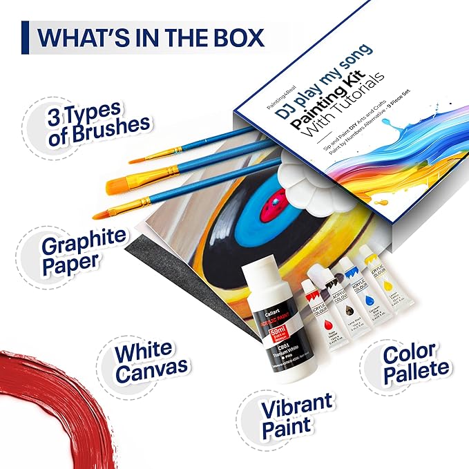 Painting4Real DIY Painting Class Kit for Adults with Video Tutorials: Learn to Paint DJ Play My Song – How to Paint with Acrylics – Painting & Art Supplies – 9 Piece Acrylic Paint Set