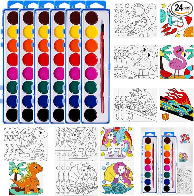 24 Set Watercolor Paint Sets for Kids End of the School Year Gifts for Students Graduation School Classroom Gift Exchanges Washable Water Color Painting with Canvases Party Favor