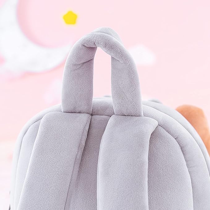 Gloveleya Back to School Gifts for Girls Cat Backpack Toddler Backpack Soft Plush Backpacks with Plush Doll Gray