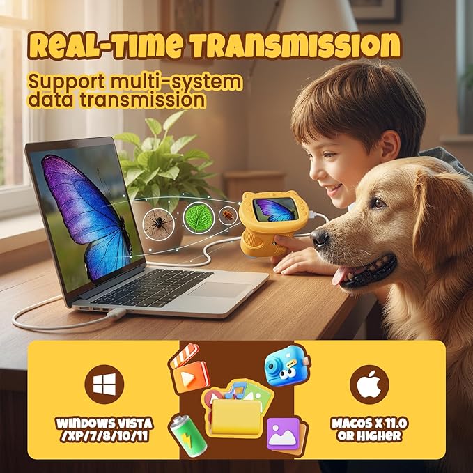 Handheld Digital Mini Microscope for Kids: 1000X 4K Pocket Portable 2.4" Screen Microscopes Toys STEM Electronic Learning Educational Science Kit Toddler 8-12 Birthday Gift 3 4 5 6 7 Year Old Boy Girl