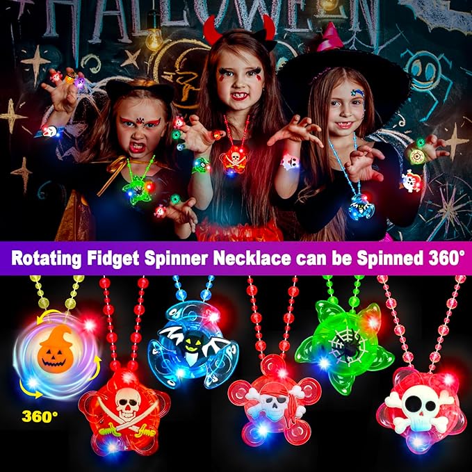 64 PCS Halloween Party Favors for Kids, Glow in The Dark Halloween Toys Bulk Light Up Ring Necklaces Bracelet Halloween Goodie Bag Fillers Stuffers Treats for Classroom Prizes Trick or Treat Gifts