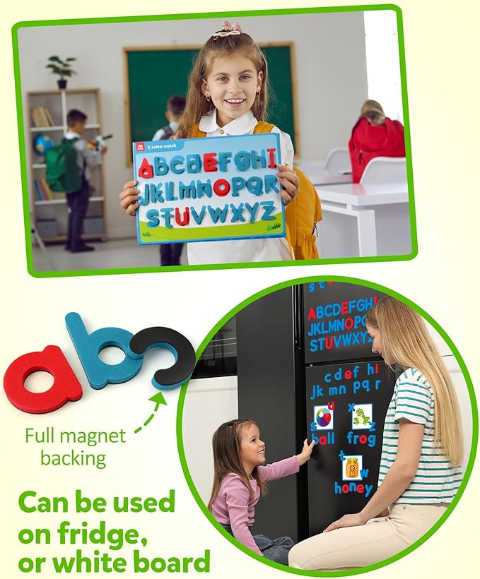 Coogam Preschool Alphabet Learning Activities, Magnetic EVA Letters Matching & Handwriting Game, Educational ABC Recognition with 6 Pattern Cards, Phonic Manipulatives Toys for Kids Age 3+