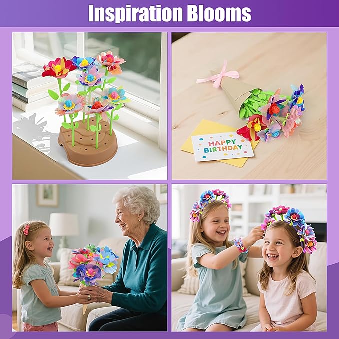 IQBOX. Fabric Flower Bouquet Kit Toys for Kids 4 5 6 7 8 Year Old โ Build Your Own Flower Market, Open-Ended STEM DIY Craft Kits for Girls โ Creative Birthday Gifts, Perfect for Preschool