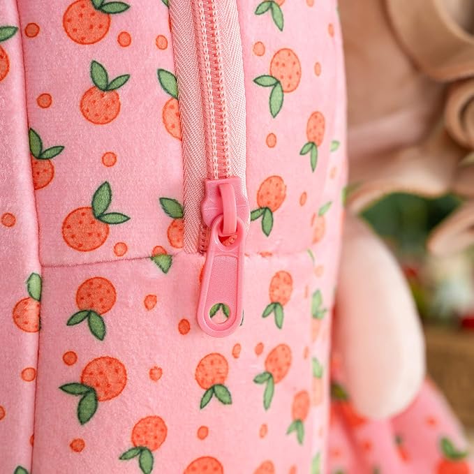 Gloveleya Toddler Backpack Baby Girl Gifts Curly Hair Plush Figures Dress Backpack Kids Backpack Curly Hair Spring Girl Fruit Section-Orange 9inches