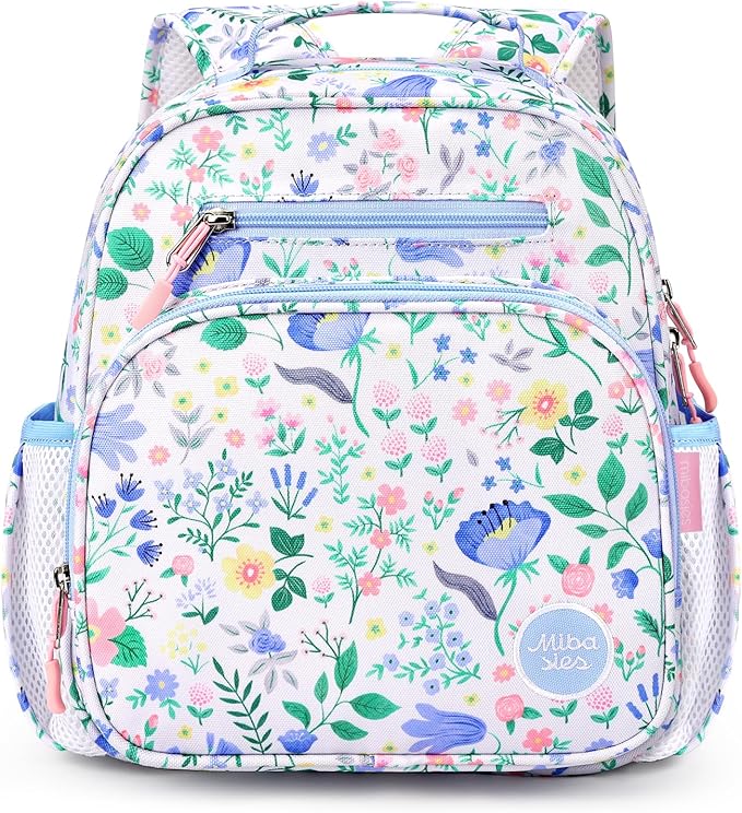 mibasies Toddler Backpack for Girls 2-4: Preschool Kindergarten Backpack - Cute Kids Backpacks for Girls - Floral Blue