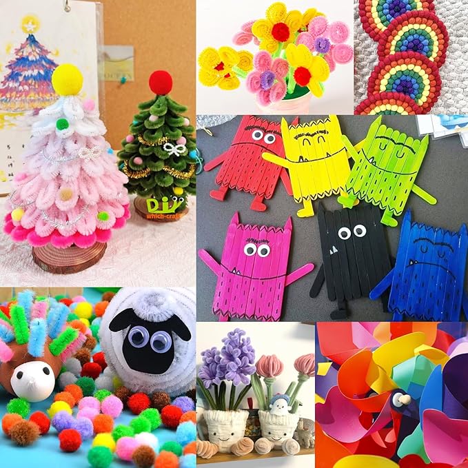 FUNZBO Arts and Crafts Supplies for Kids - Craft Kit with Glitter Glue Stick, Pipe Cleaners Pom Poms Craft & Craft Tools, DIY School Supplies Kit, Girls Toys, Birathday Gifts for Girls Boys Age 4+